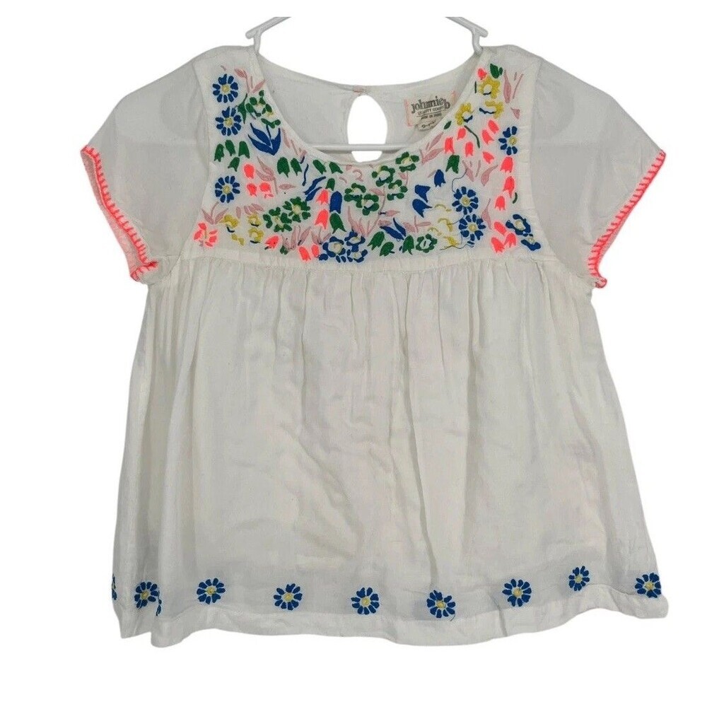 Johnnie B Top Girls 9-10 Years White Embroidered Floral Boho Blouse Shirt Boden